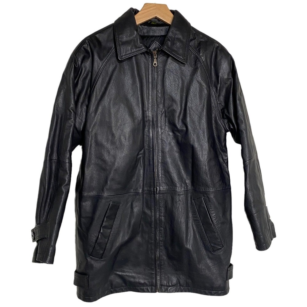 Phase 2 Leather Jacket Small Black Zip Up Car Coat Vintage RN 20849